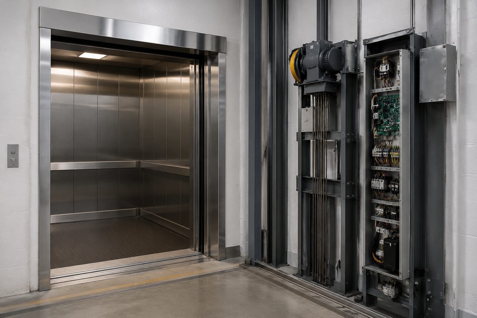 Freight elevator parts: puertas, cerraduras y controles
